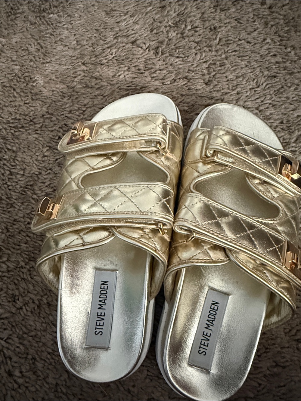 Steve Madden Quilted Gold Slide Sandals